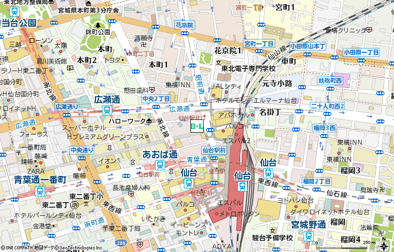 花コンタクト仙台付近の地図